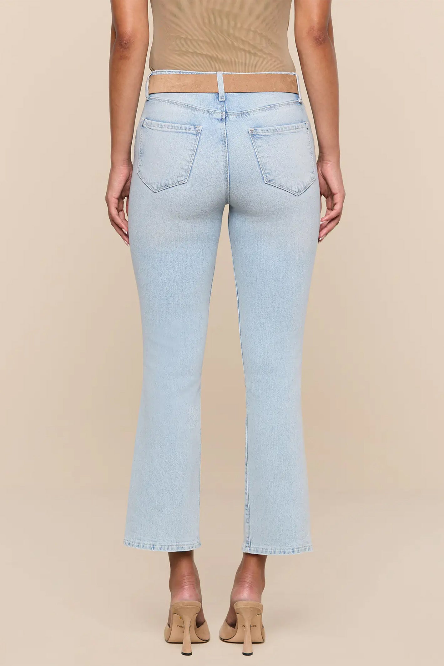 L'Agence Tati Cabo blue high rise crop micro boot jeans at No.19 Boutique