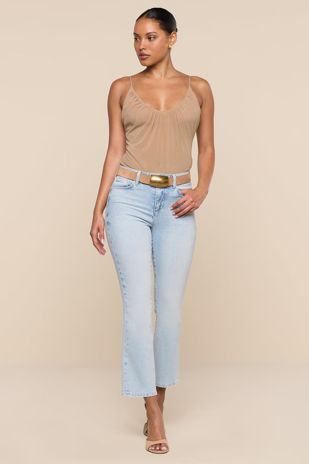 L'Agence Tati Cabo blue high rise crop micro boot jeans at No.19 Boutique