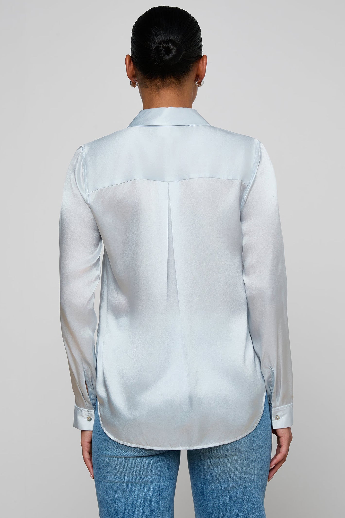L'Agence Tyler 40223CLZ Pale Mist Blue Silk Blouse 0060 PLMB