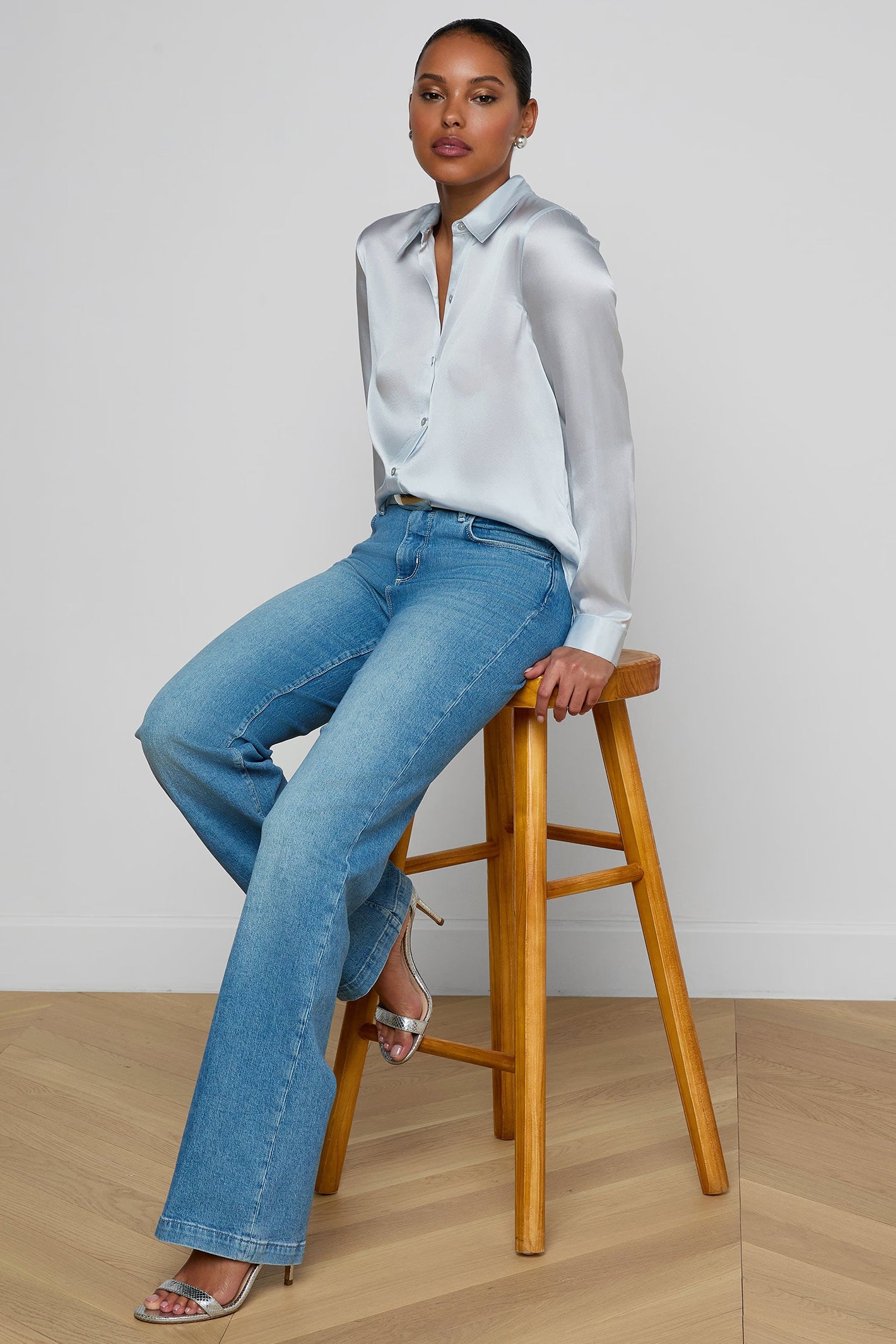 L'Agence Tyler 40223CLZ Pale Mist Blue Silk Blouse 0060 PLMB
