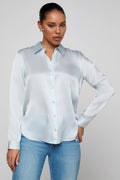 L'Agence Tyler 40223CLZ Pale Mist Blue Silk Blouse 0060 PLMB