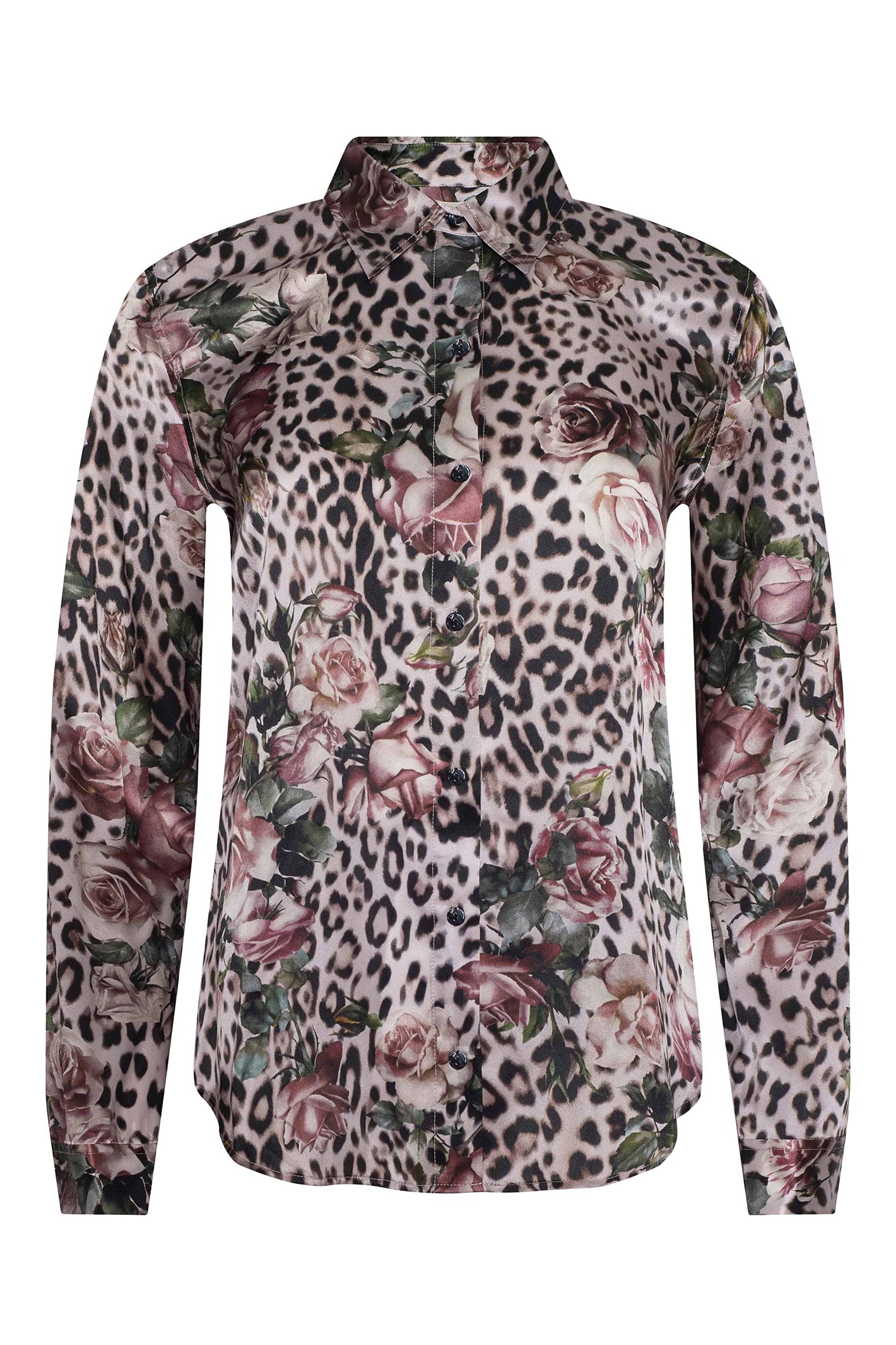 L'Agence Tyler 40223RBM Pink Rose Cheetah Long Sleeve Blouse 0010 PNSS