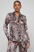 L'Agence Tyler 40223RBM Pink Rose Cheetah Long Sleeve Blouse 0010 PNSS