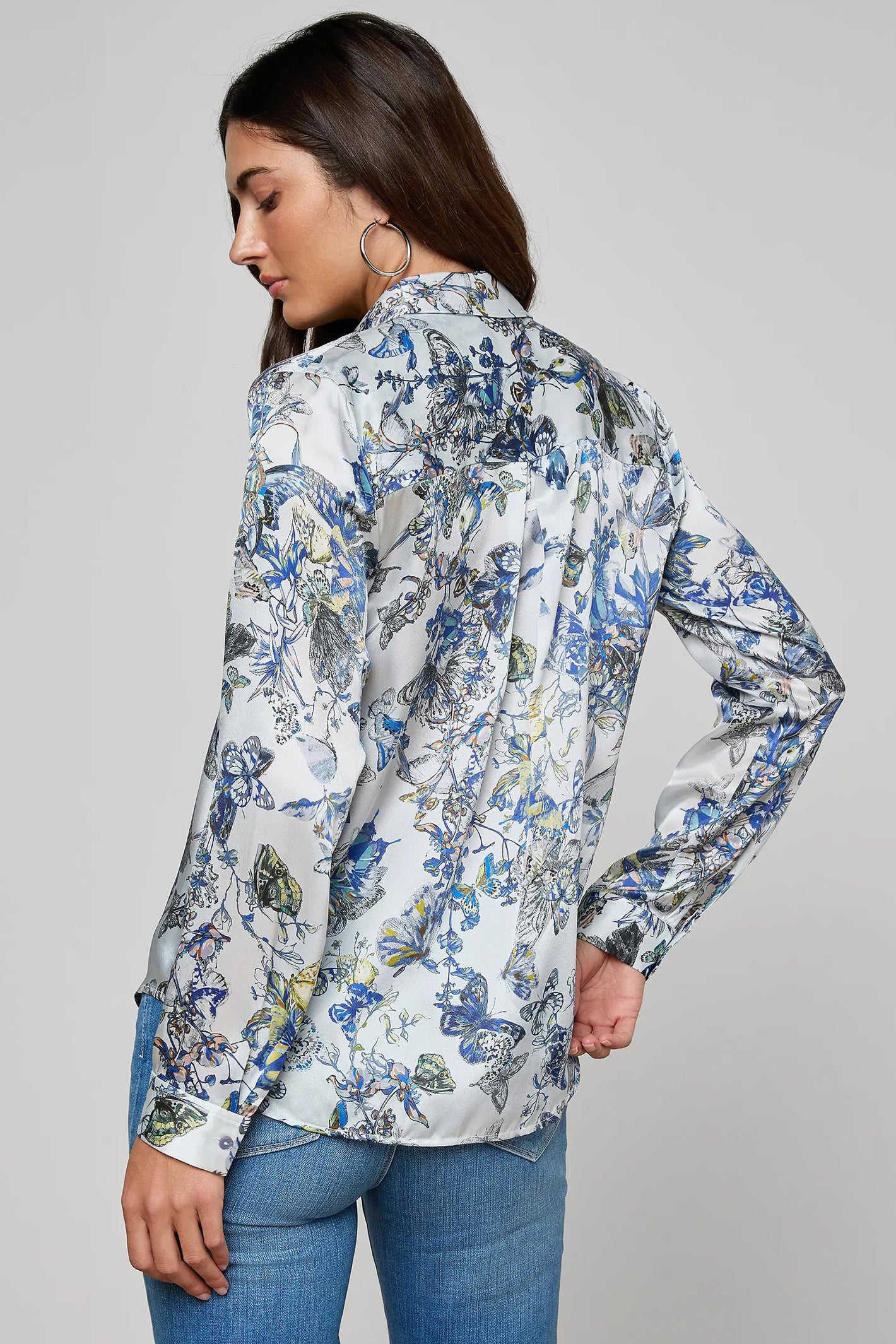 L'Agence Tyler Grey Watercolour Silk Blouse 40223GNX 0030 GMWB