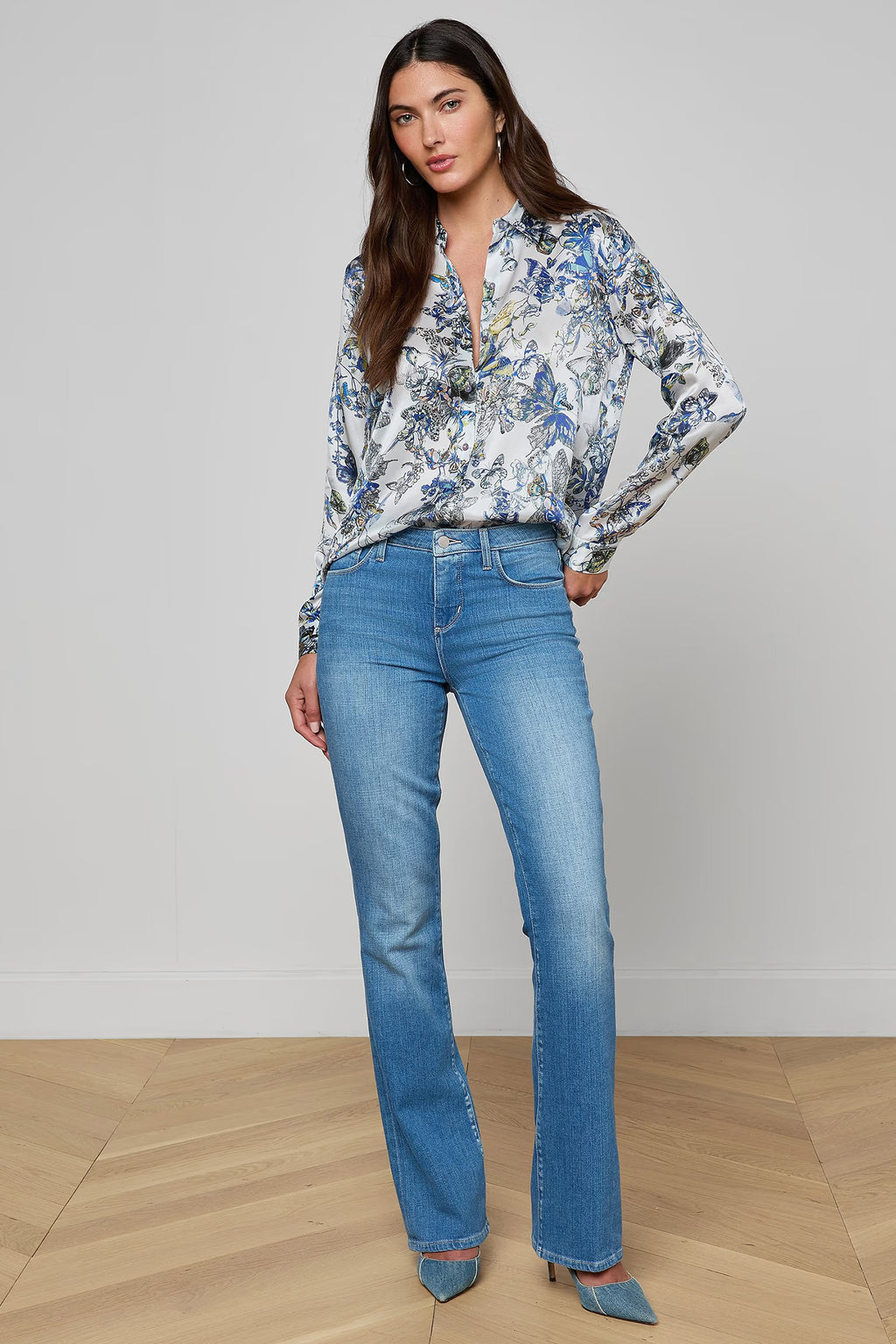 L'Agence Tyler Grey Watercolour Silk Blouse 40223GNX 0030 GMWB