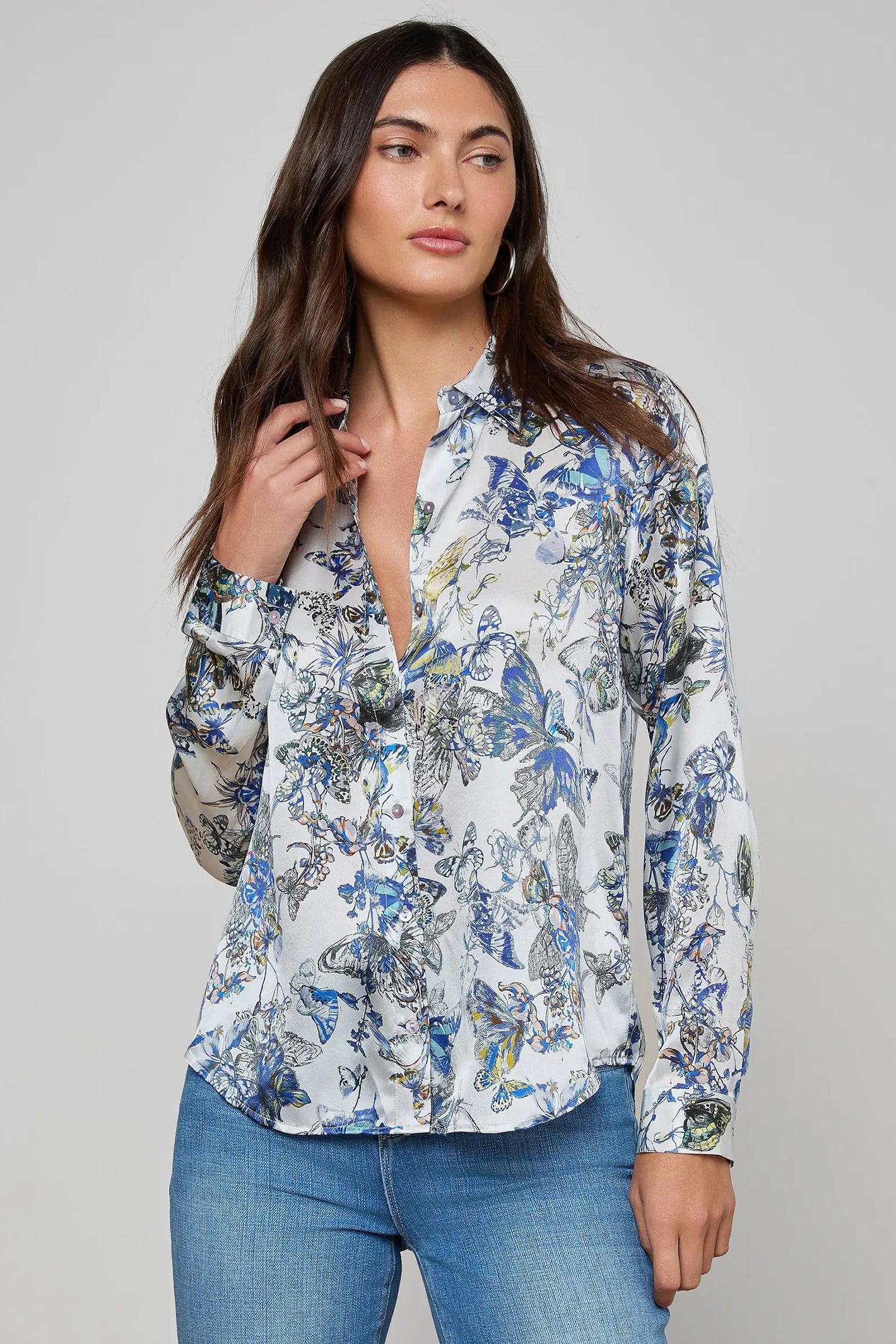 L'Agence Tyler Grey Watercolour Silk Blouse 40223GNX 0030 GMWB