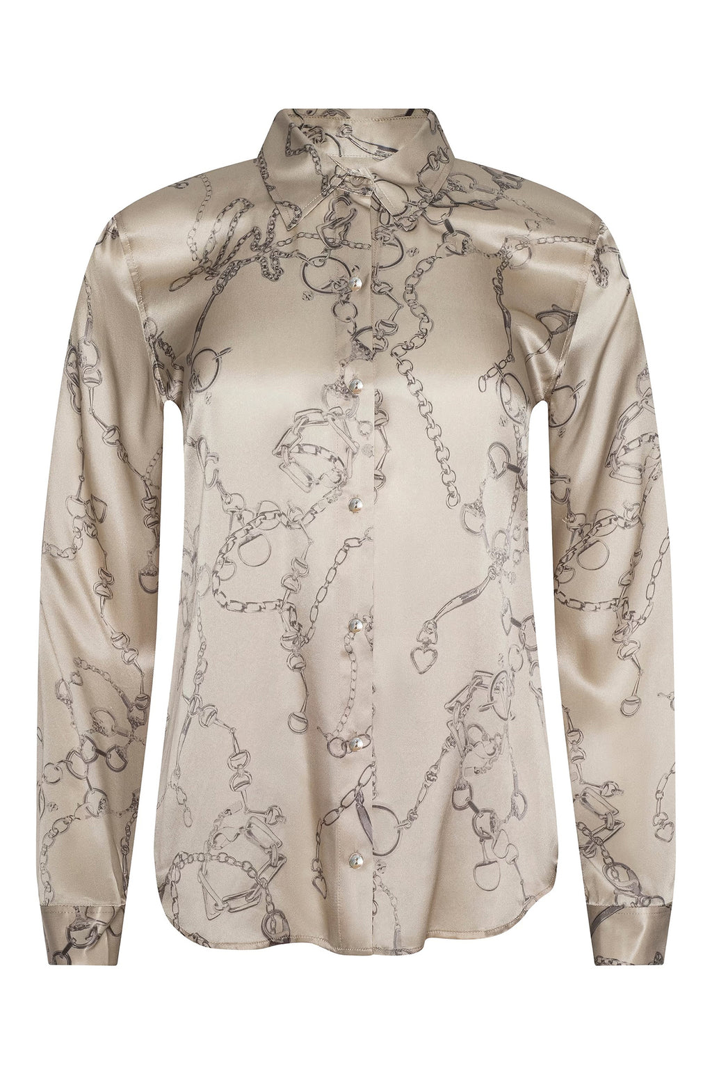 L'Agence Tyler Soft Macadamia Horsebit Chain Print Silk Blouse 40223IFZ