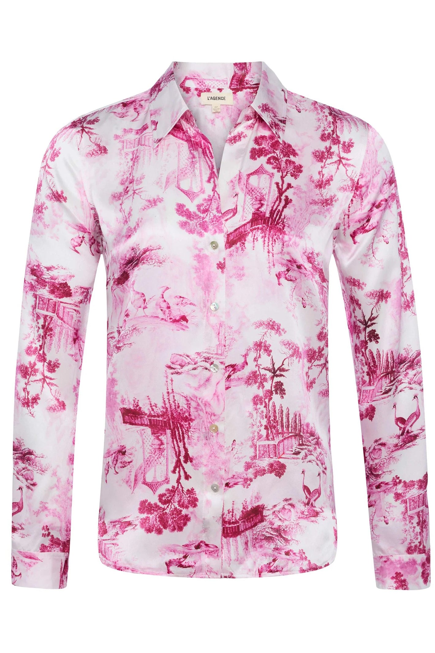 L'Agence Tyler White Pink Porcelain Toile Print Silk Blouse 40223PUF