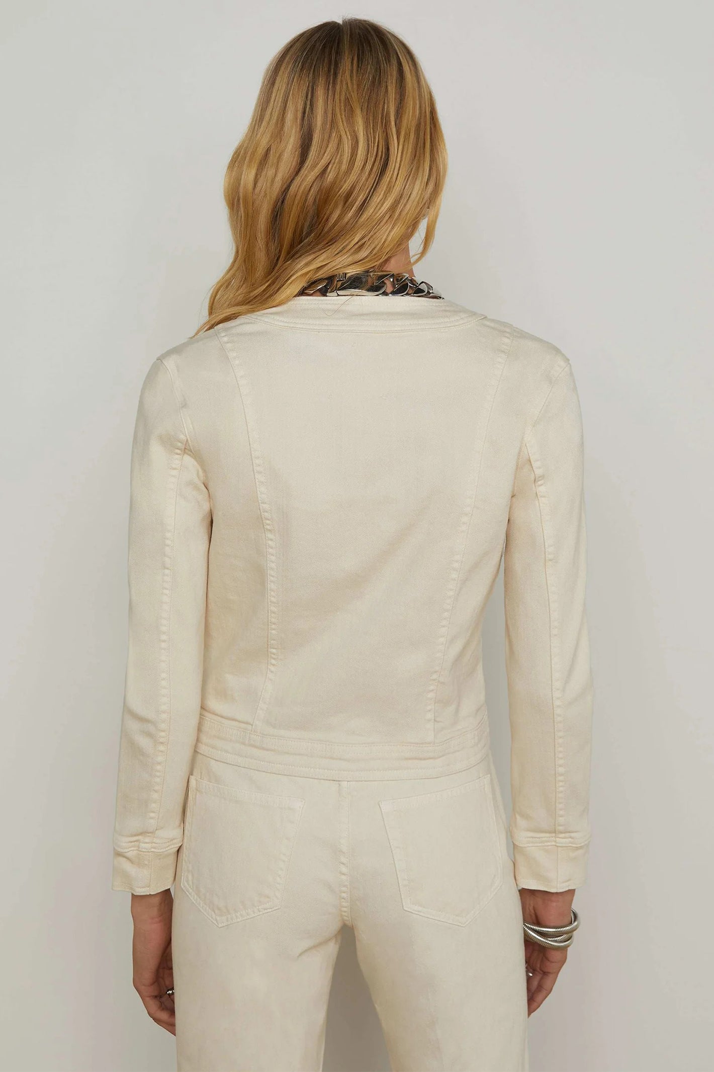 L'Agence Yari French Vanilla Cream Collarless Denim Jacket 1646KBO