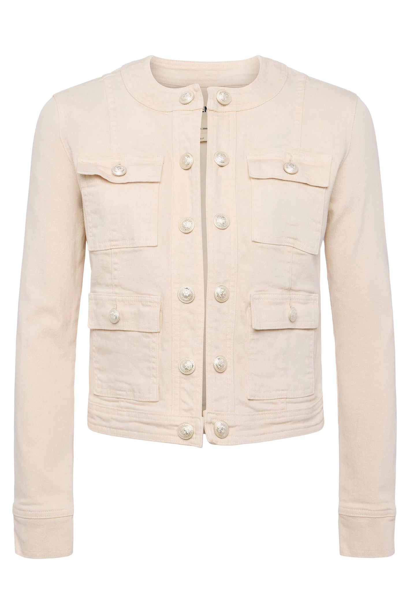 L'Agence Yari French Vanilla Cream Collarless Denim Jacket 1646KBO