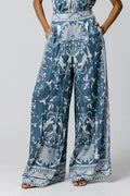 Lois London Ara Serendib Steel Blue Wide Leg Print Trousers