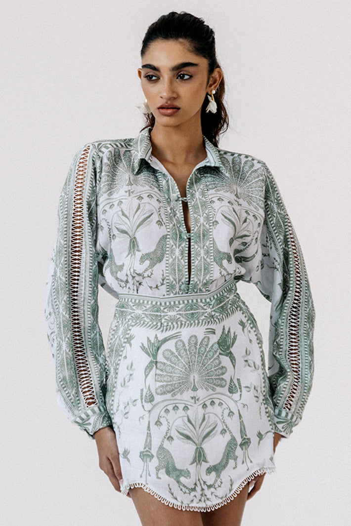 Lois London Como Serendib Olive Print Shirt