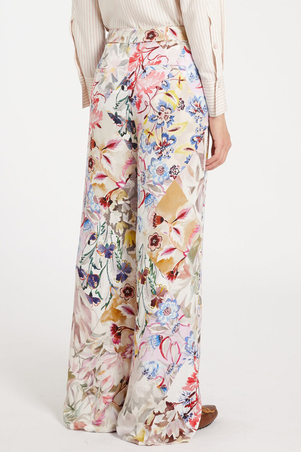 Marella 10122 Arabba Pink Flower Multi Print Satin Trousers