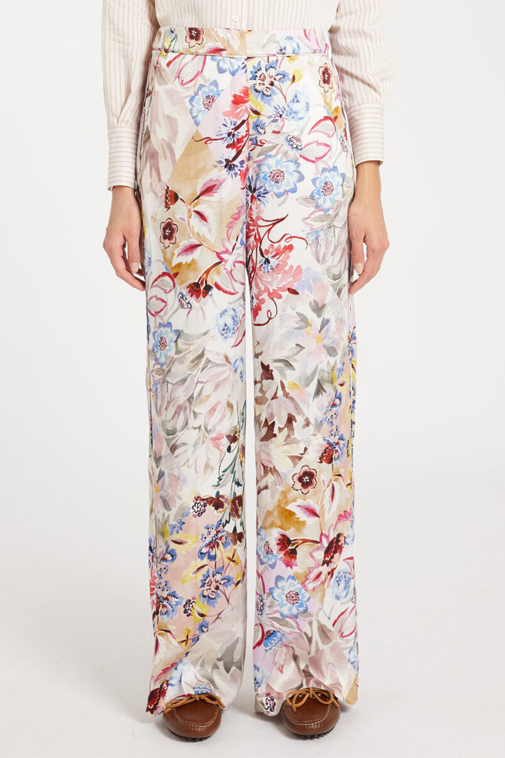 Marella 10122 Arabba Pink Flower Multi Print Satin Trousers