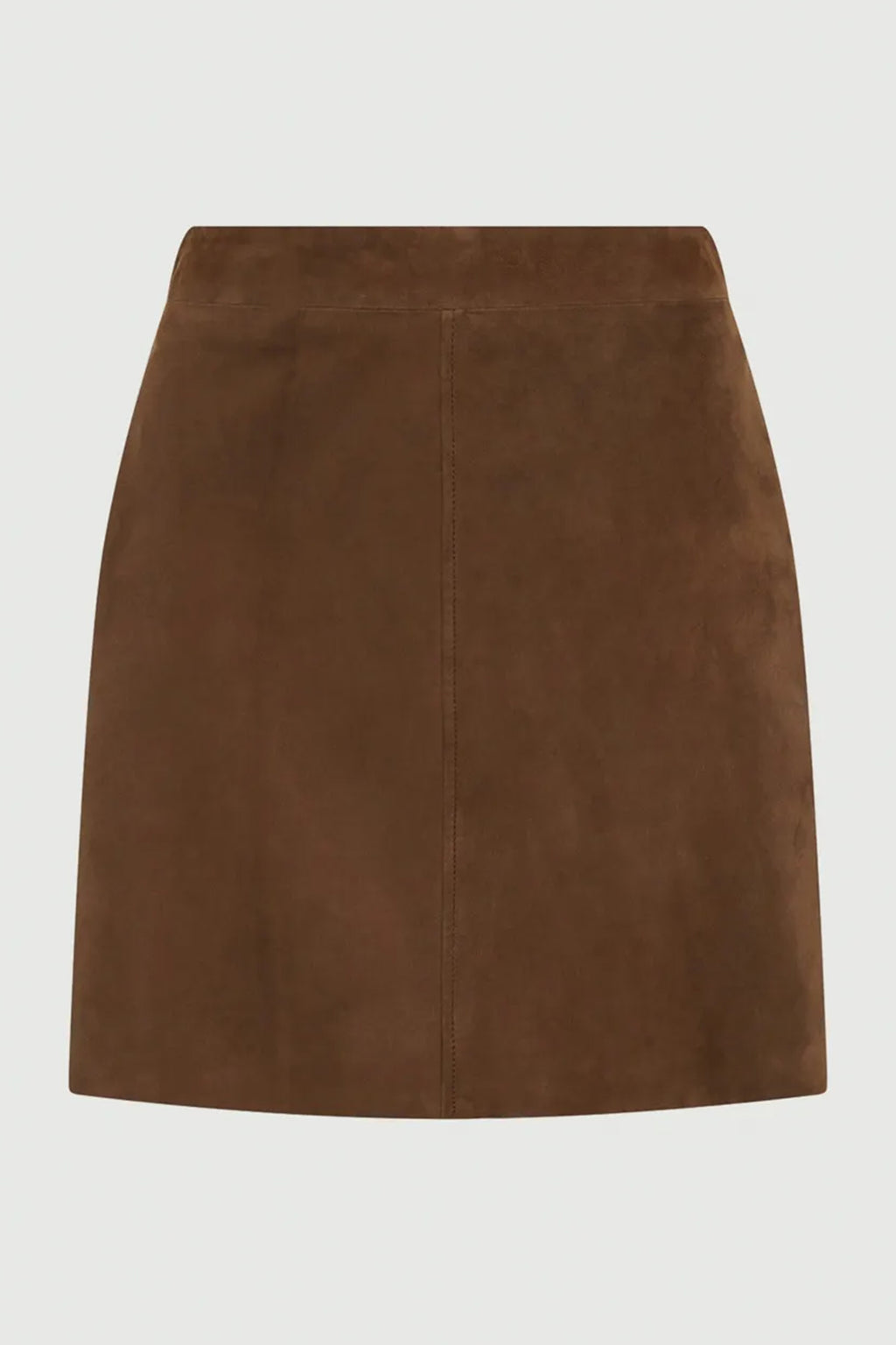 Brown suede skirt on a light gray background