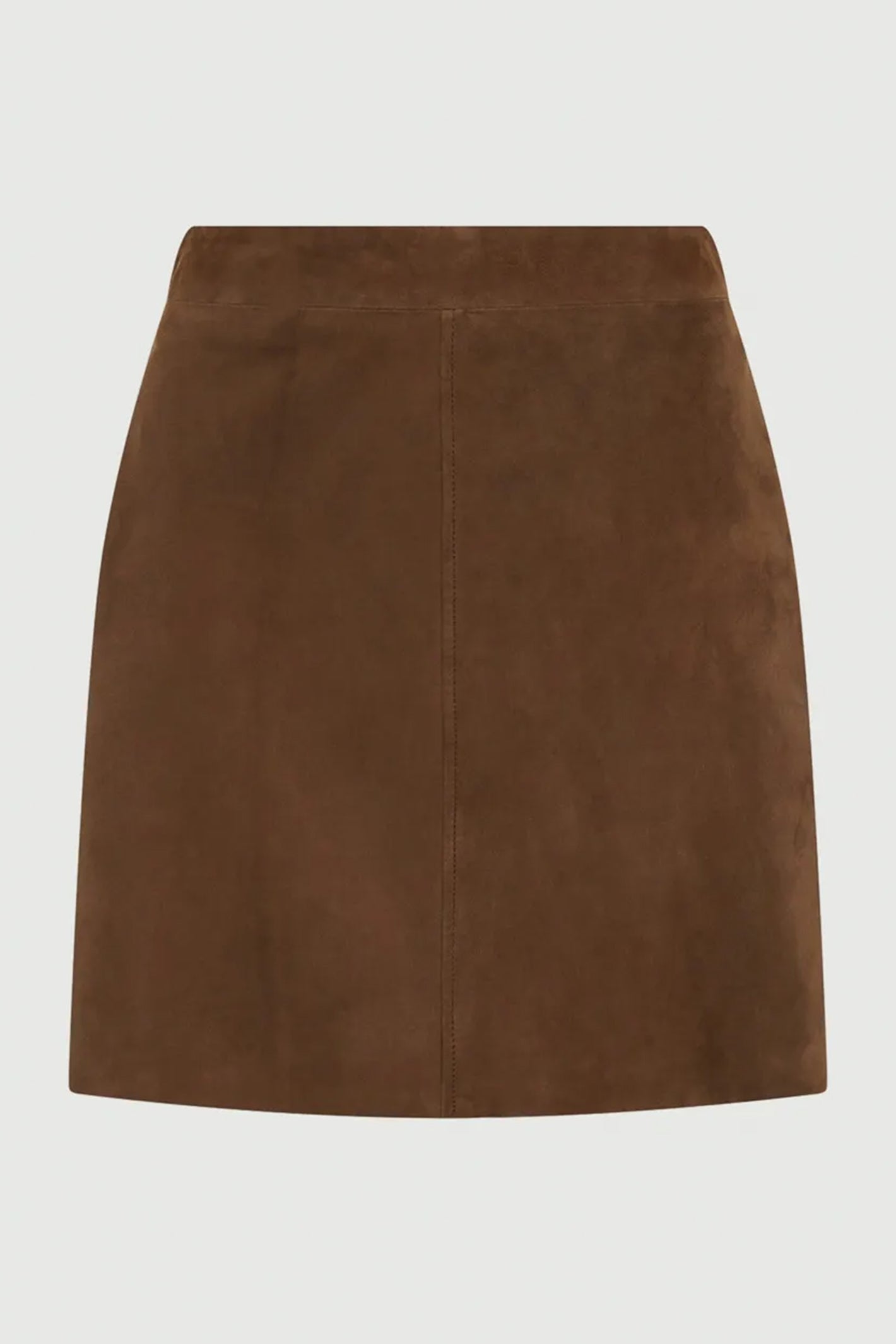 Brown suede skirt on a light gray background