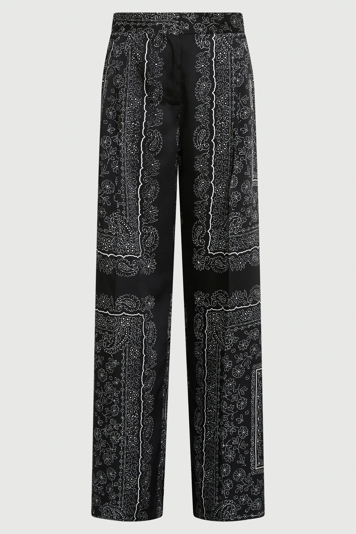 Black patterned pants on a white background