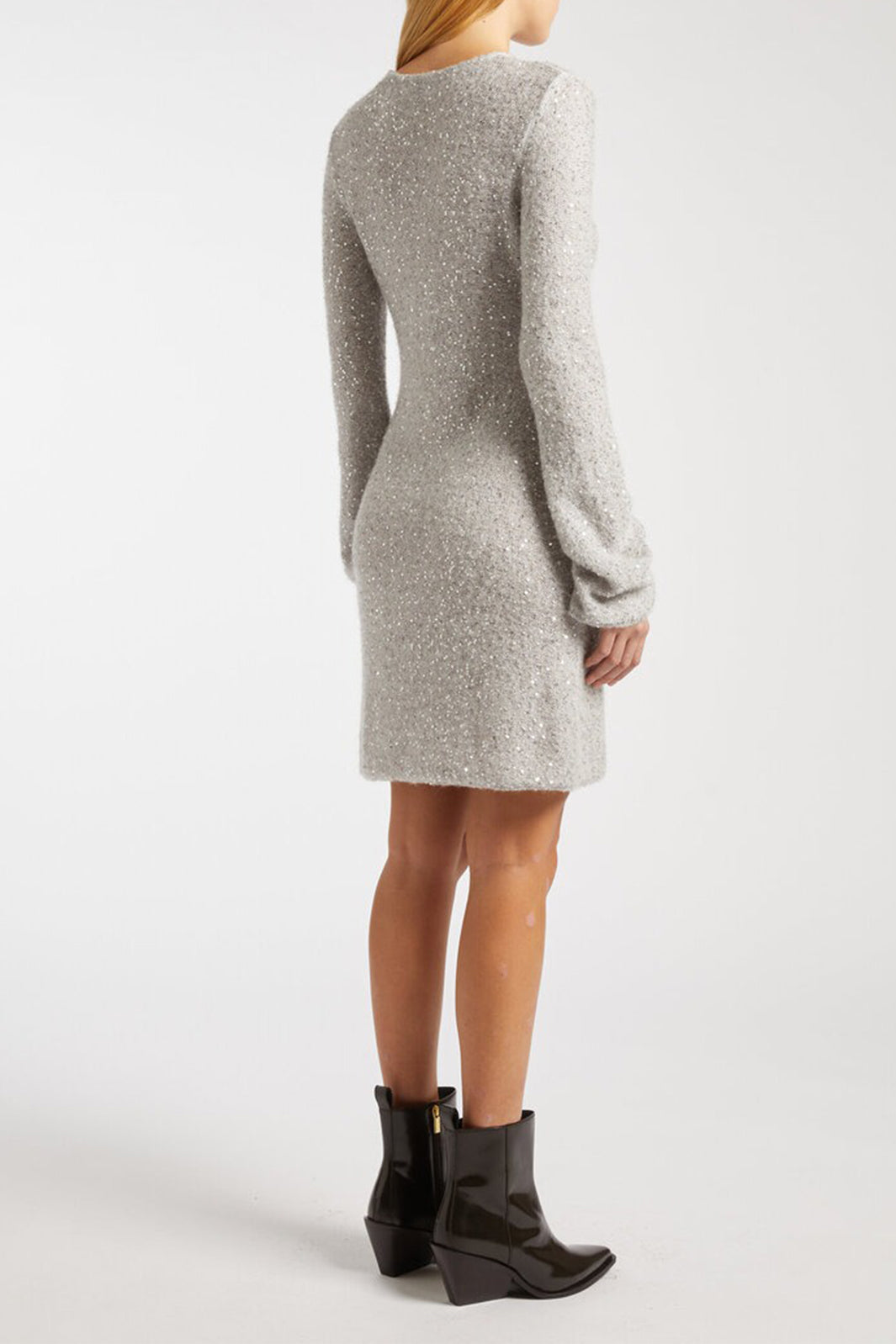 Marella Arles 2523326042200 Pearl Grey Sequin Detail Knitted Dress