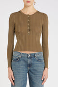 Marella Cleofe 2523366224200 Kaki Green Ribbed Grandad Top
