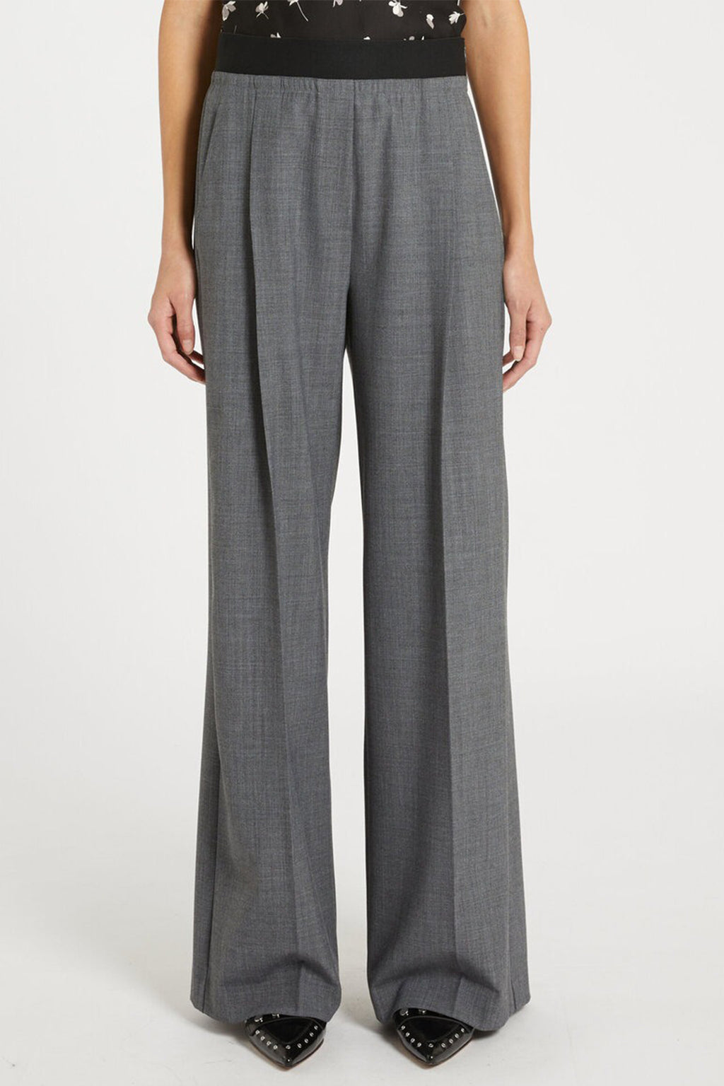 Marella Diorama 2523136014200 Grey Melange Wide Leg Pull-On Trousers