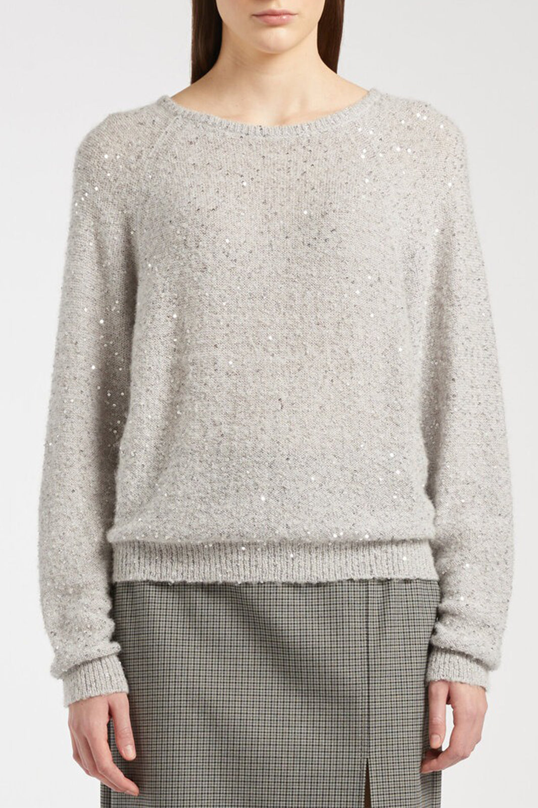 Marella Effige 2523366182200 Pearl Grey Sequin Detail Jumper