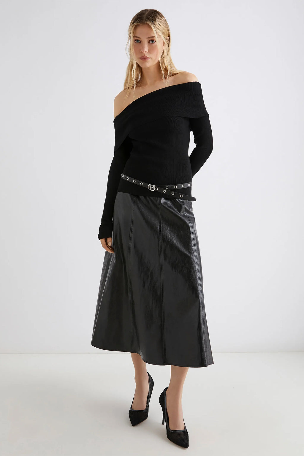 Marella Gerry 2523366241200 Black Off-The-Shoulder Cowl-Neck Jumper