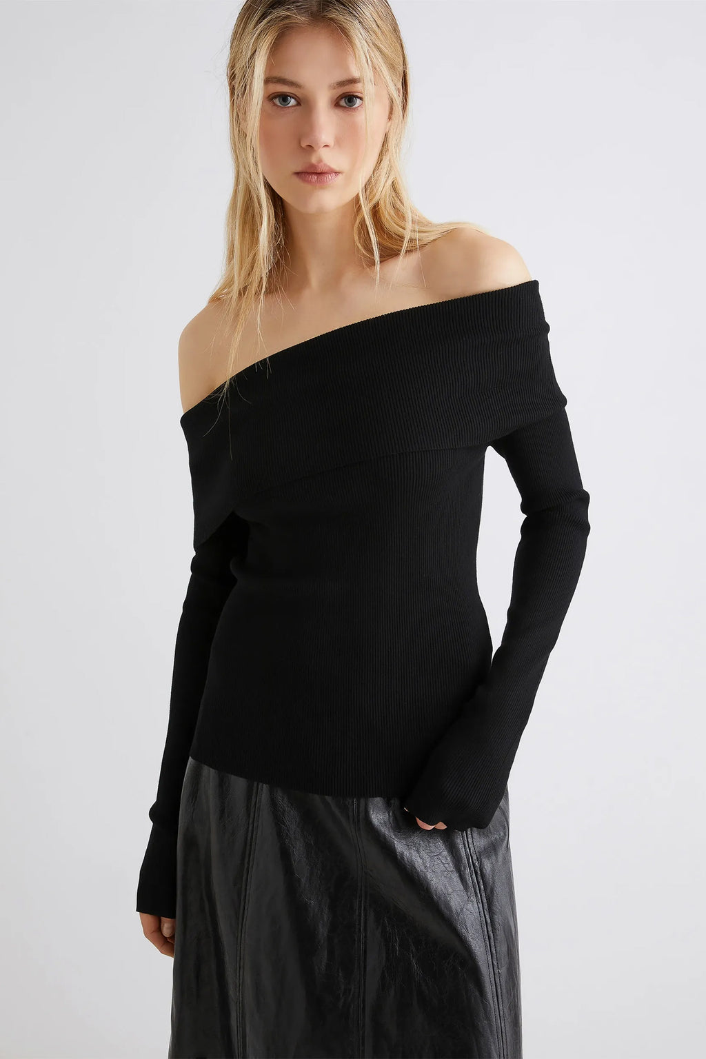 Marella Gerry 2523366241200 Black Off-The-Shoulder Cowl-Neck Jumper