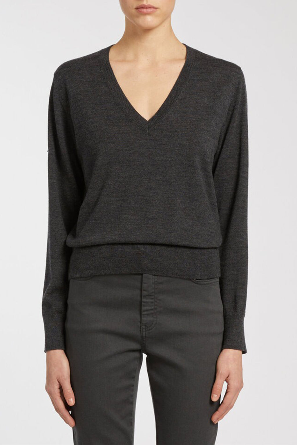 Marella Lazzara1 2523366365200 Dark Grey V-Neck Wool Jumper