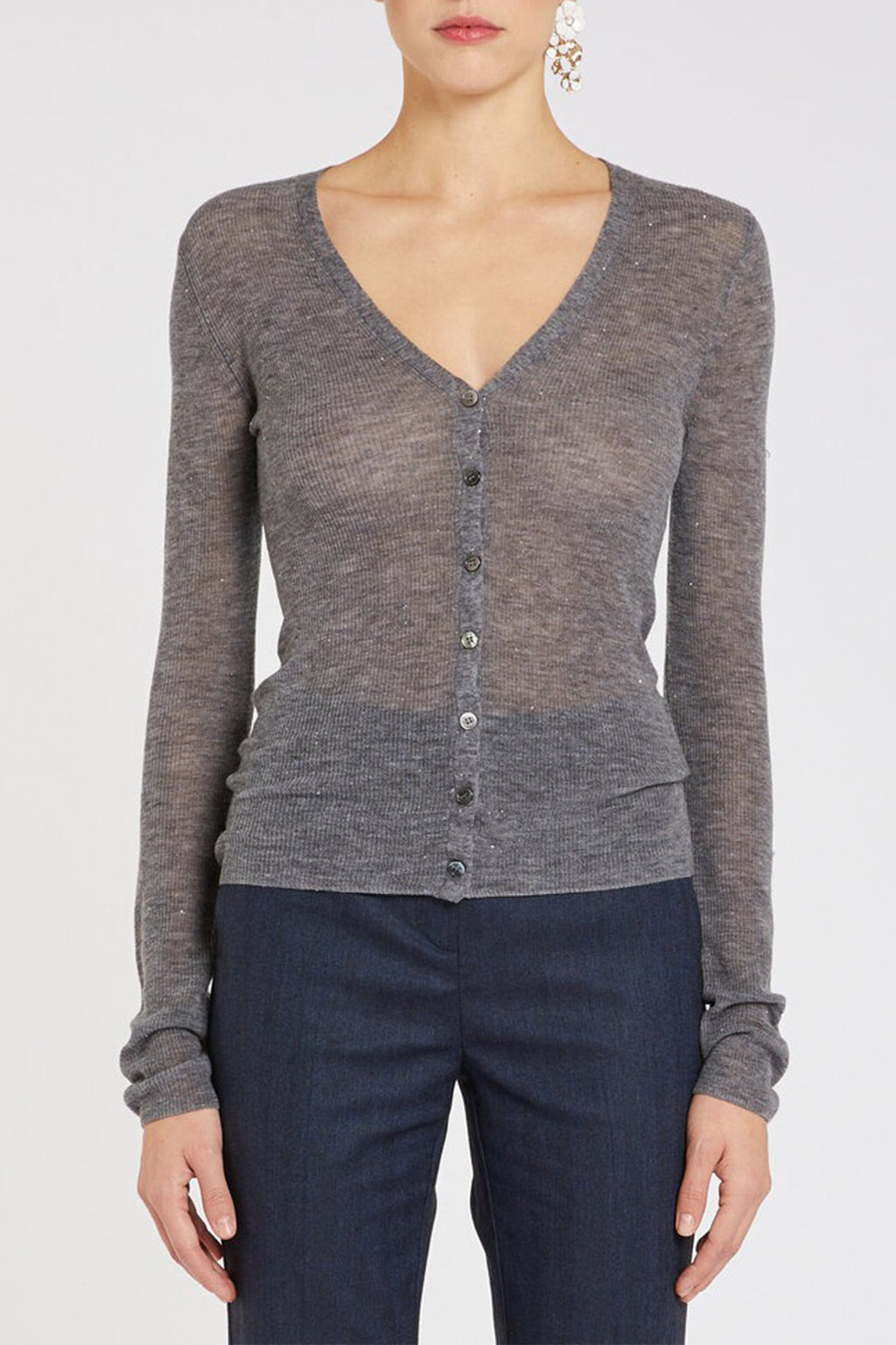 Marella MA12010 Bazar Grey Melange Sequin Detail Wool Cardigan