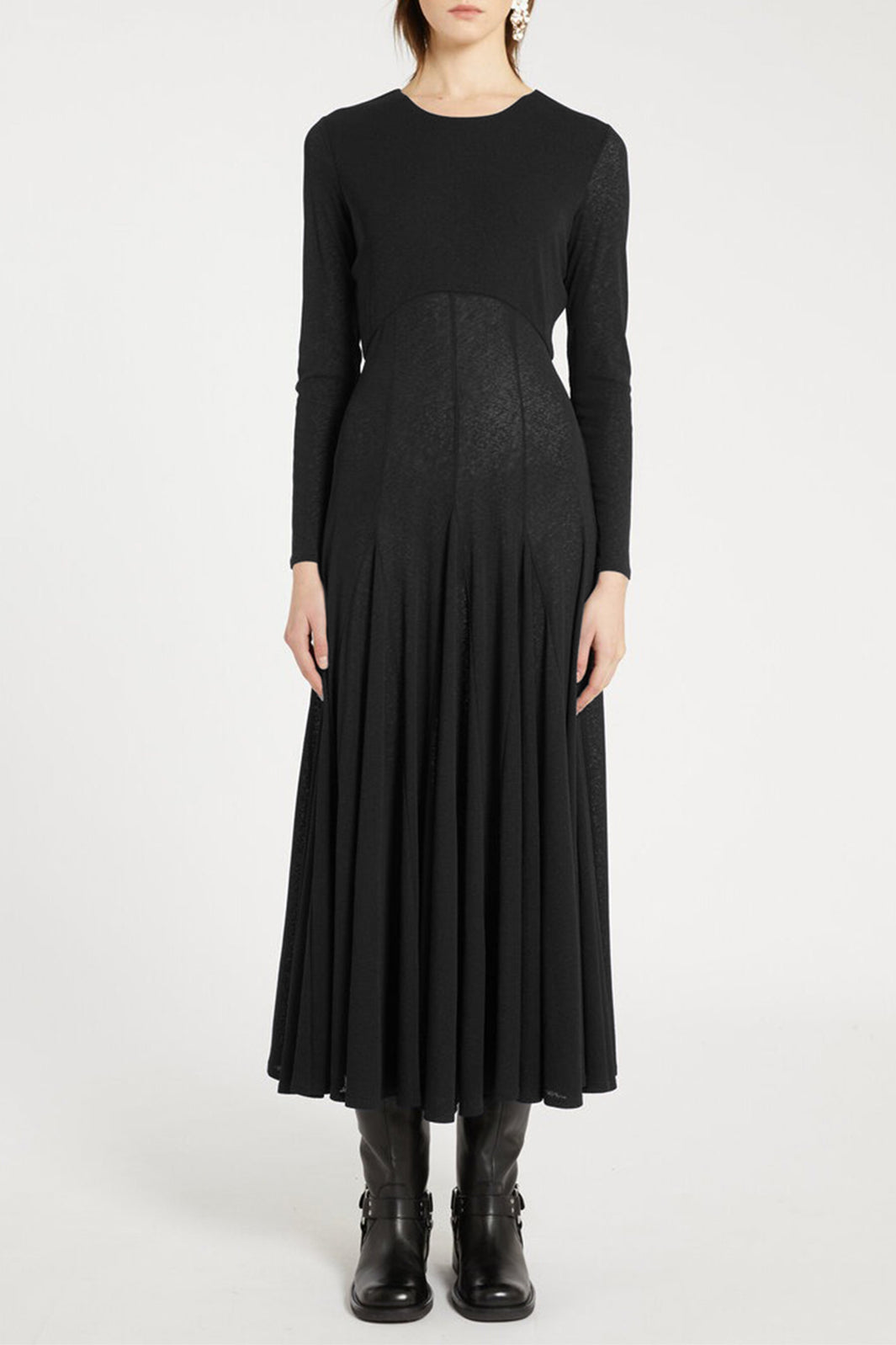 Marella Mecene 2523626044200 Black Tulle Jersey Long Flared Dress