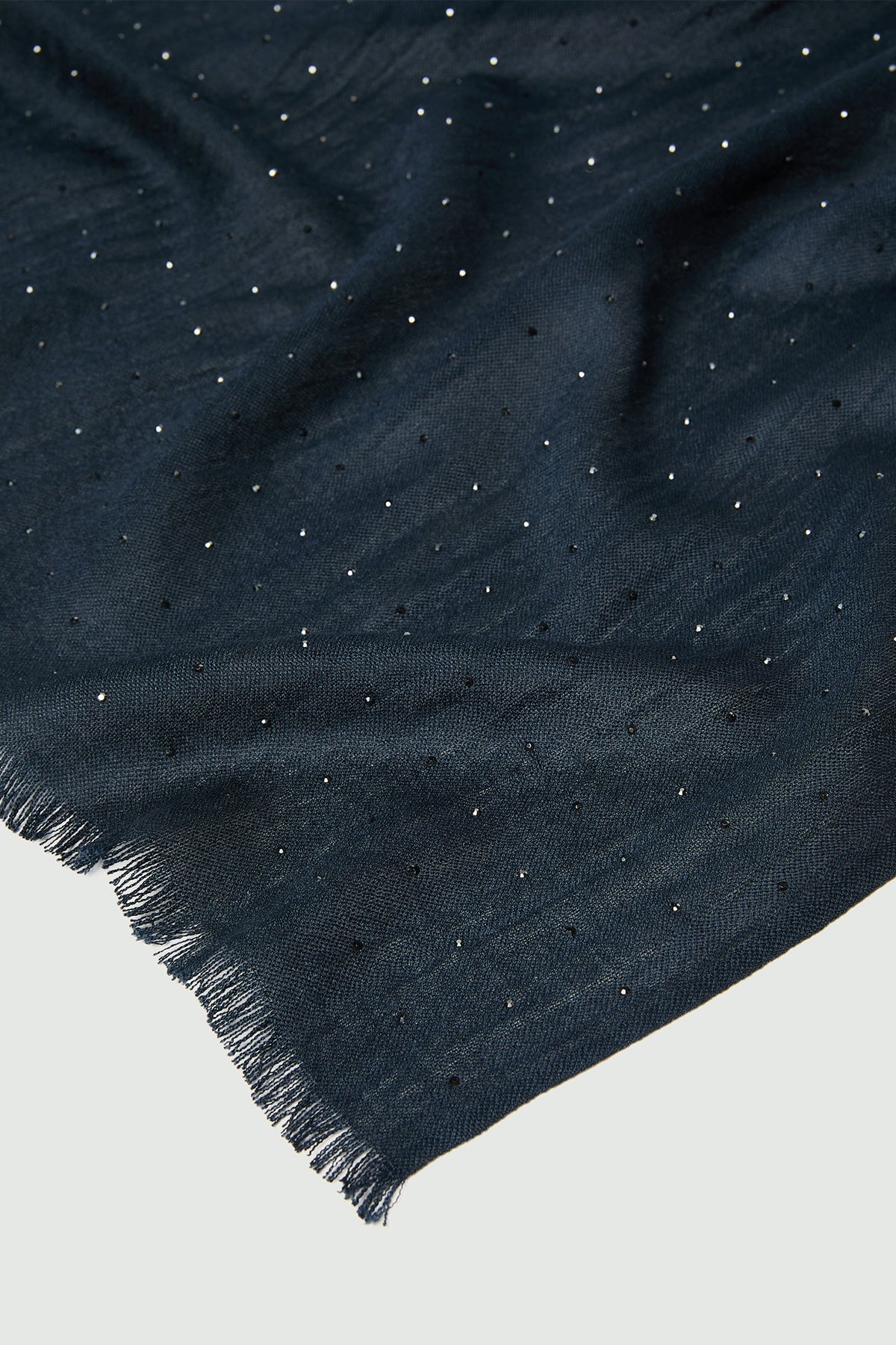 Marella MLAPEVERA Navy Strass Wool & Viscose Scarf, fabric detail