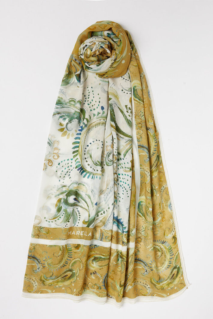 Marella Mlapontile 2613541057200 Yellow Print Silk Blend Square Scarf