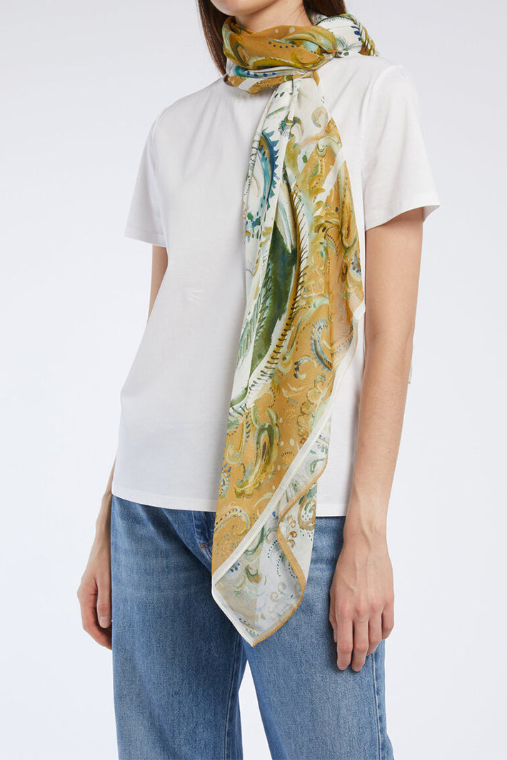 Marella Mlapontile 2613541057200 Yellow Print Silk Blend Square Scarf