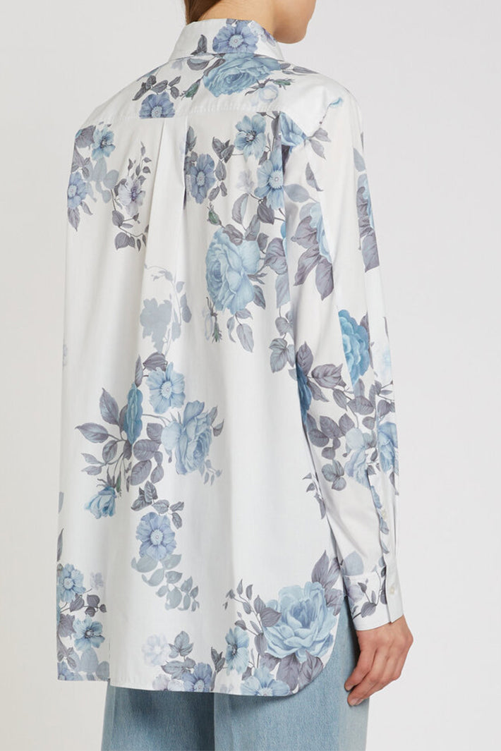 Marella Mllamici Light Blue Rose Print Stretch Cotton Shirt 2613111101200