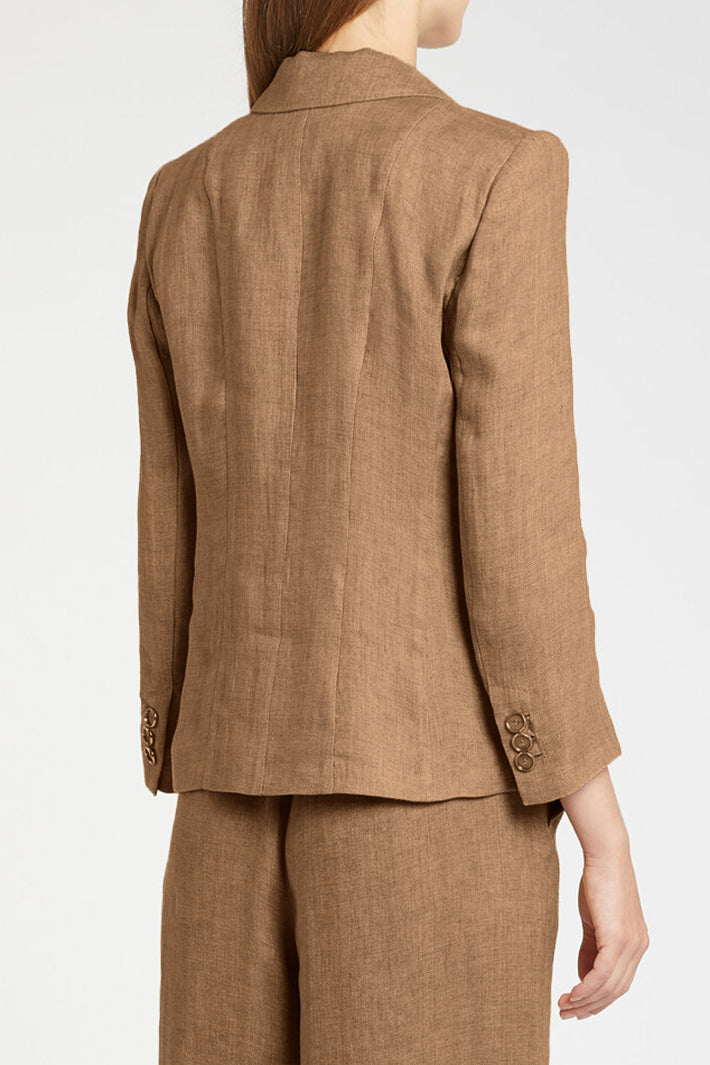 Marella Mllcardato Buck Brown Single Button Linen Jacket 2613041092200