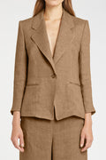 Marella Mllcardato Buck Brown Single Button Linen Jacket 2613041092200