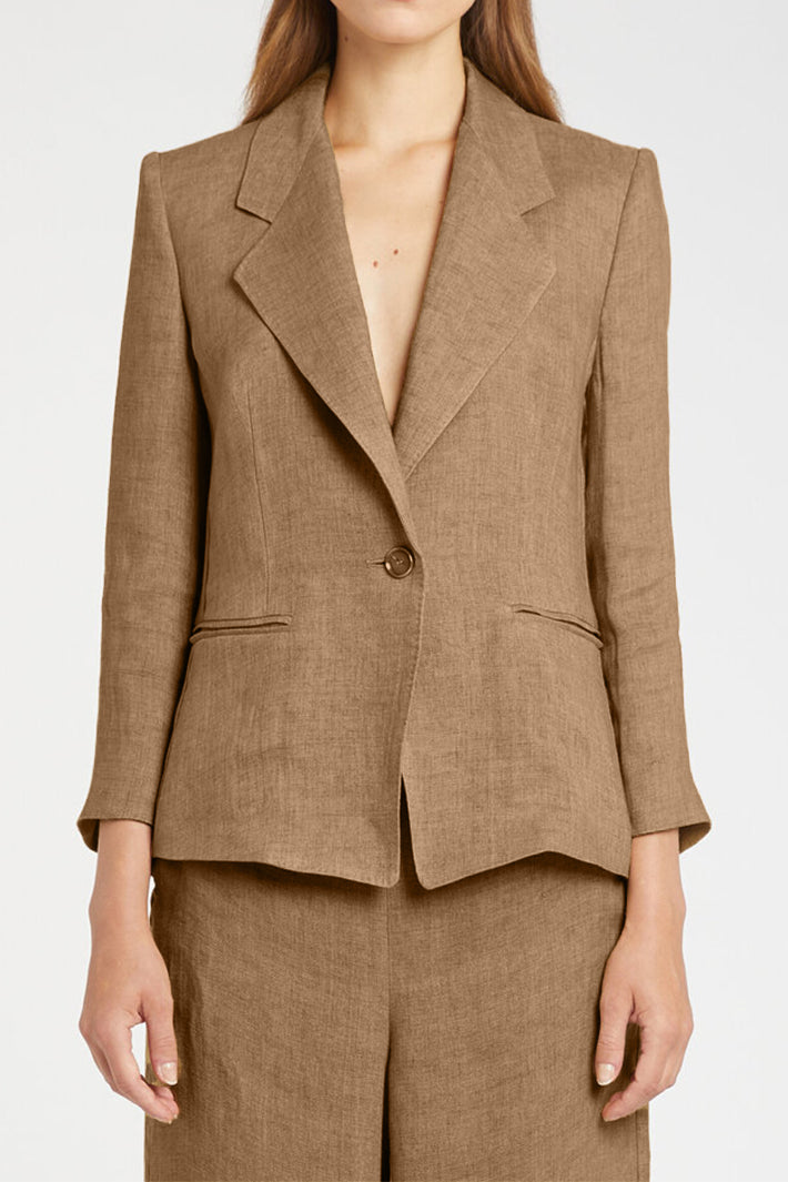 Marella Mllcardato Buck Brown Single Button Linen Jacket 2613041092200