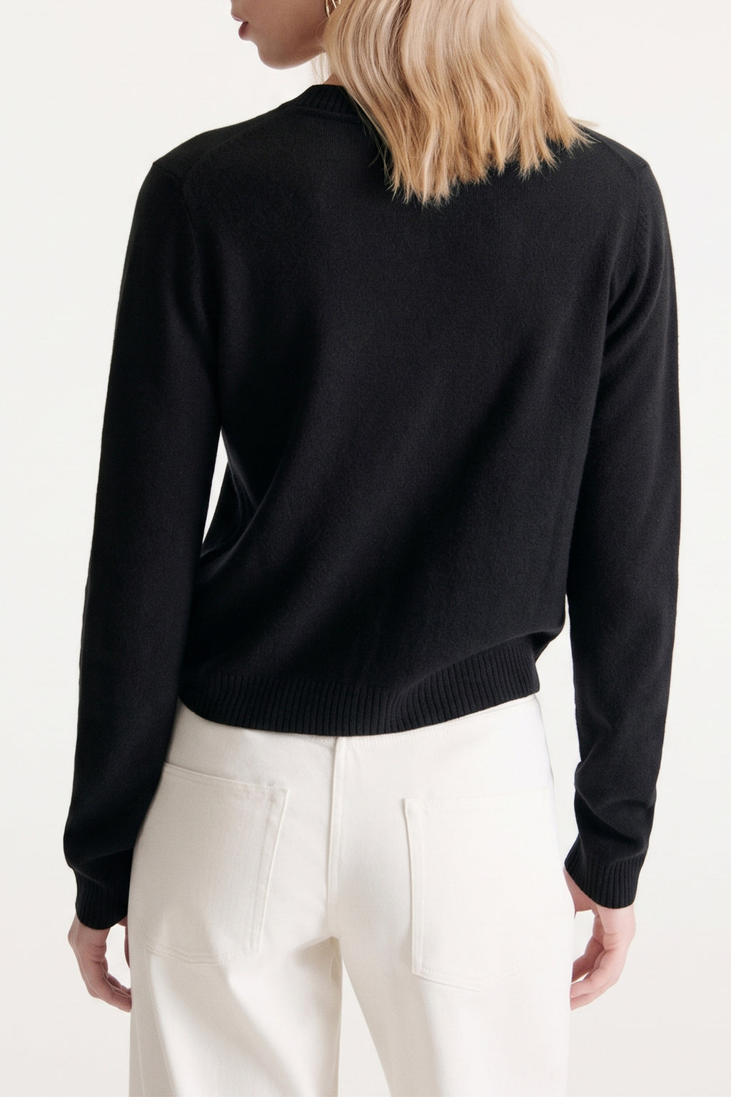 Marella MLLCICOGNA Black 100% Cashmere Yarn Cardigan, worn back view