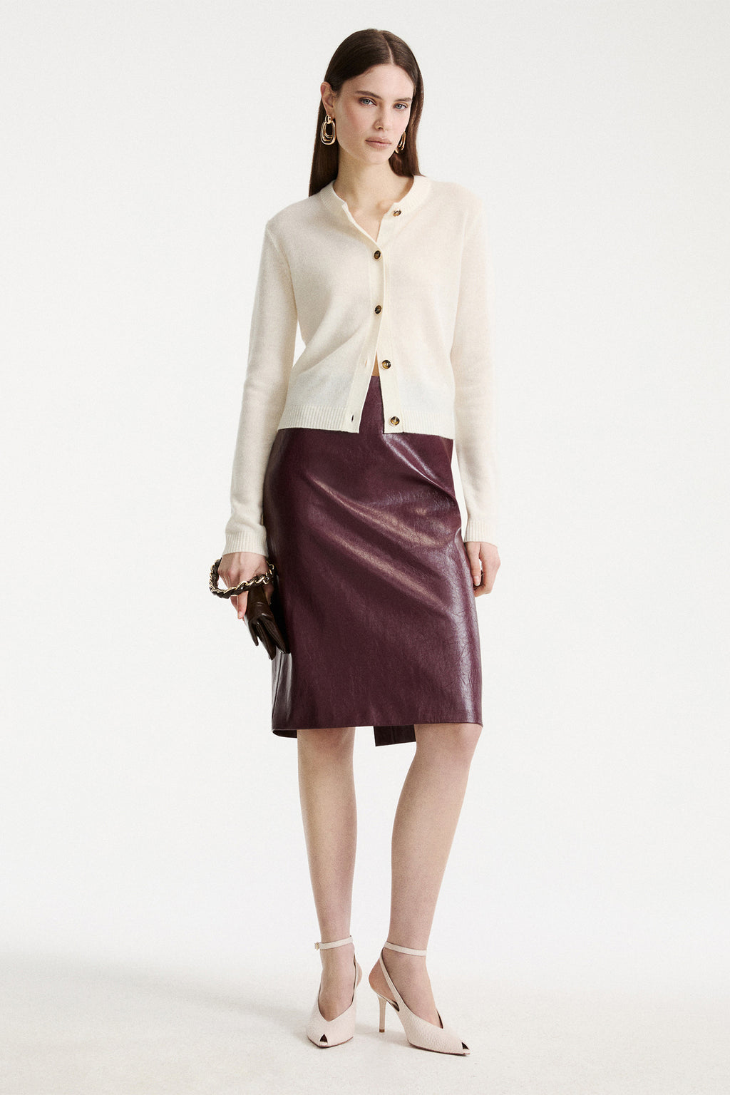 Marella MLLCICOGNA Cream White 100% Cashmere Yarn Cardigan, model view