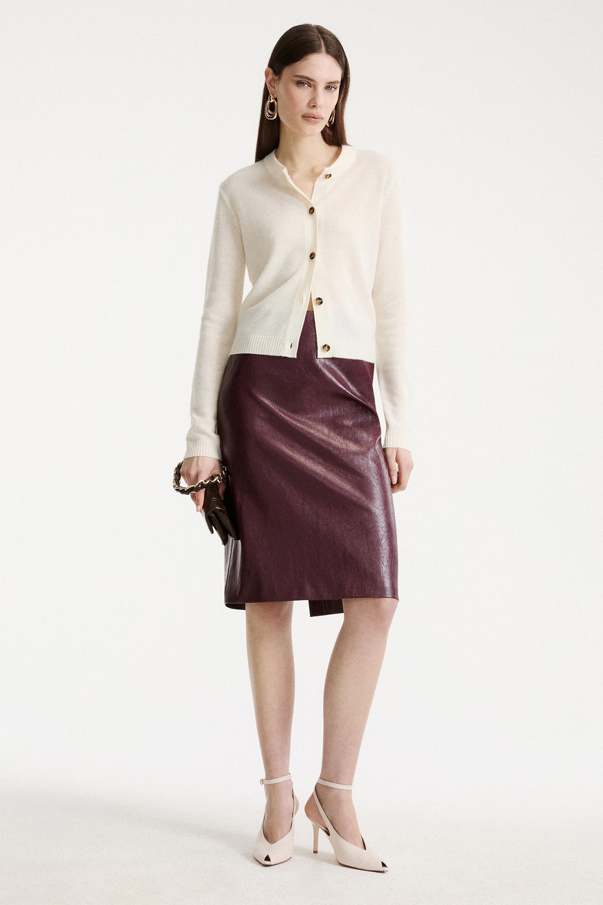 Marella MLLCICOGNA Cream White 100% Cashmere Yarn Cardigan, model view