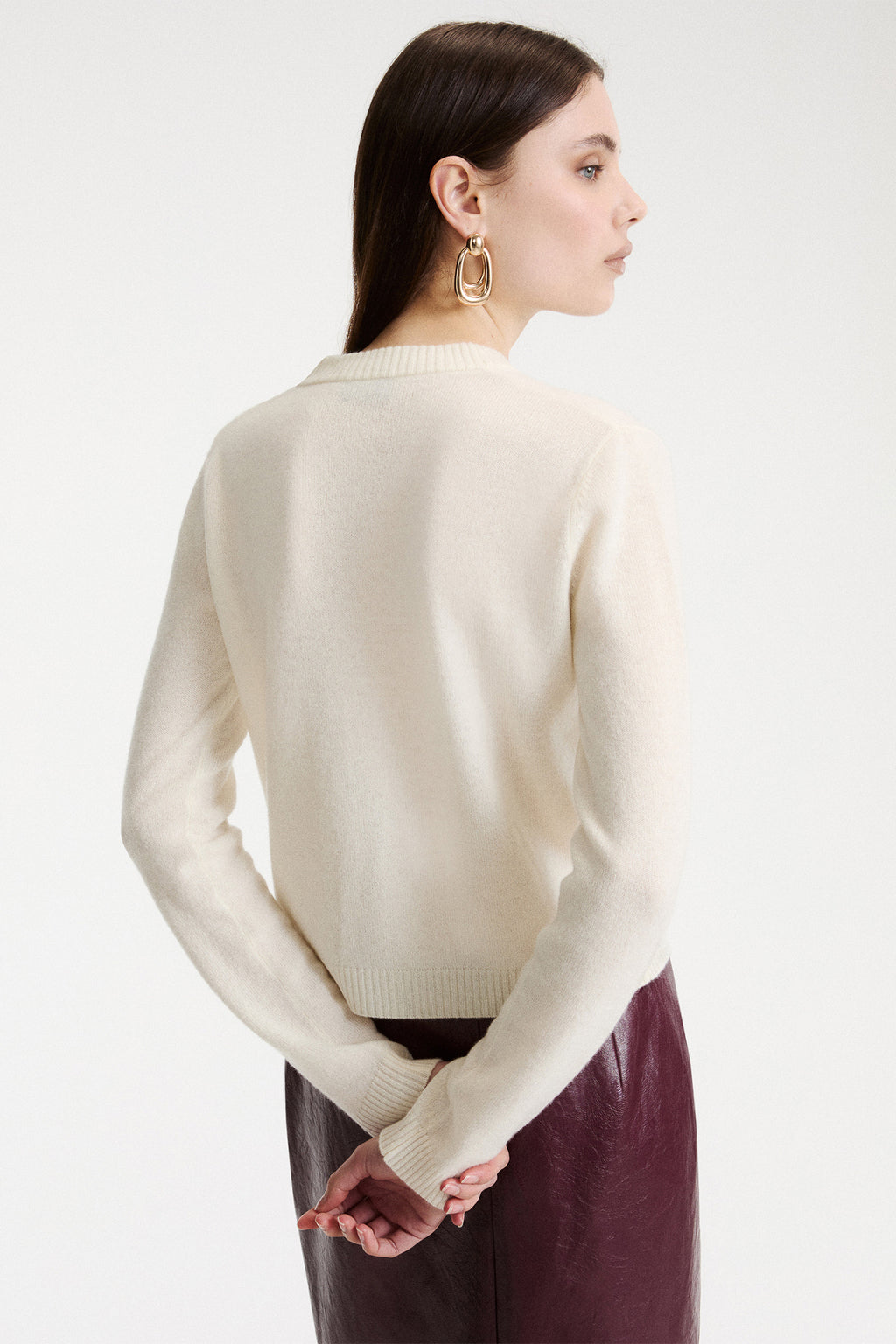Marella MLLCICOGNA Cream White 100% Cashmere Yarn Cardigan, alternate view