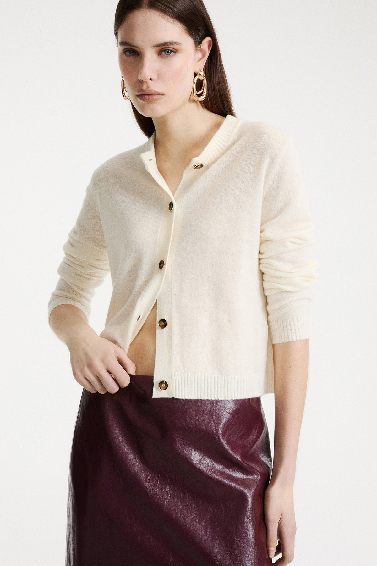 Marella MLLCICOGNA Cream White 100% Cashmere Yarn Cardigan, alternate view