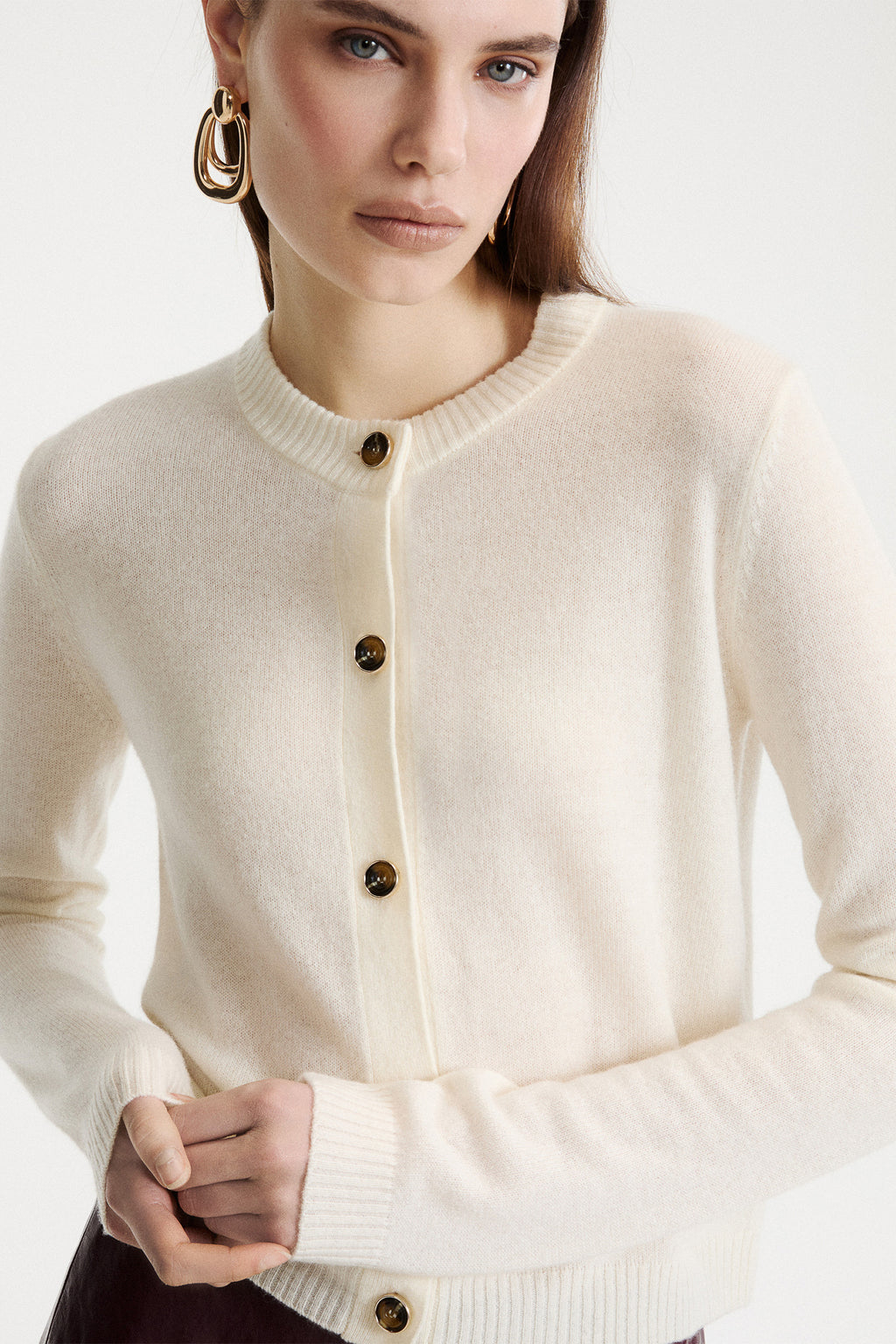 Marella MLLCICOGNA Cream White 100% Cashmere Yarn Cardigan, alternate view