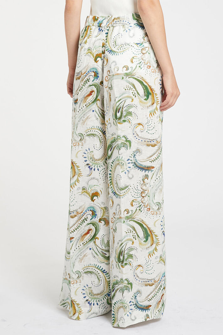 Marella Mlldomino Optical White Print Long Linen Trousers 2613131232200