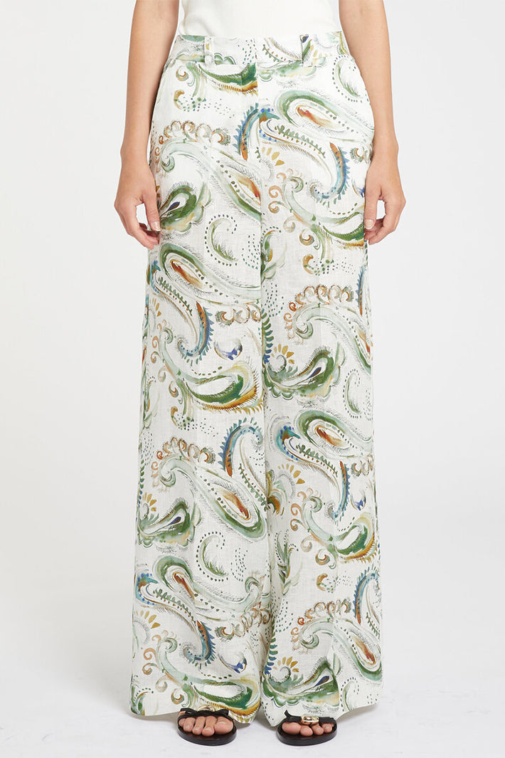 Marella Mlldomino Optical White Print Long Linen Trousers 2613131232200