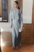 Marella MLLESPOSTO Dust Blue Washed Pure Acetate Satin Shirt, model view