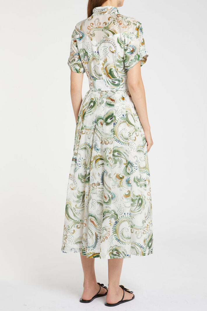 Marella Mllgalli Optical White Print Cotton Silk Shirt Dress 2613221342200