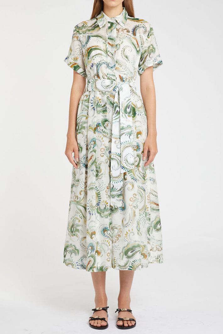 Marella Mllgalli Optical White Print Cotton Silk Shirt Dress 2613221342200