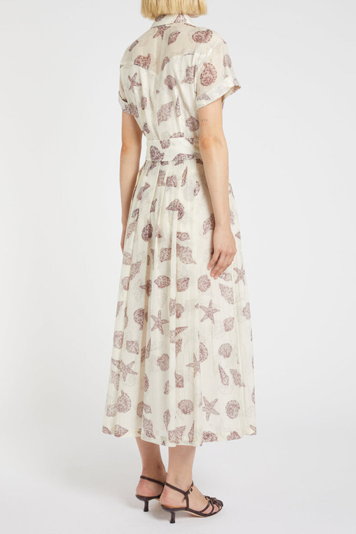 Marella Mllgalli Wool White Cotton Silk Seashell Print Shirt Dress 2613221342200