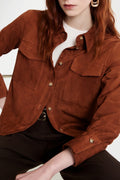 Marella MLLGIALLO Cognac Real Suede Jacket, worn front view